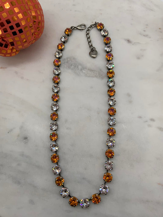 8mm Full Necklace with Orange and Clear Crystals