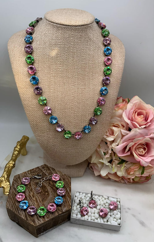 12mm Multicolor Full Necklace and Matching Bracelet / Earrings