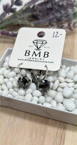 8mm dangle earrings- Jet Hemitite