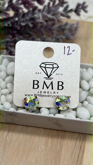 8mm Stud earrings- Antique Brass - Crystal AB