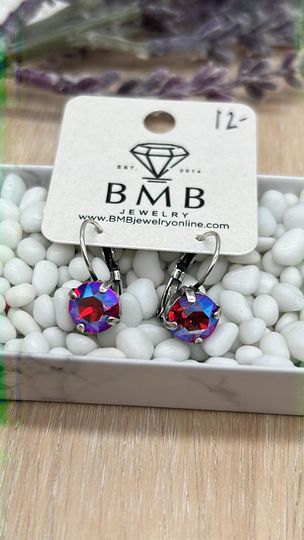 8mm dangle earrings- Red AB