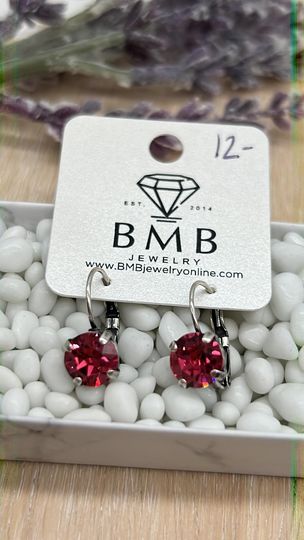 8mm dangle earrings- Dark Pink