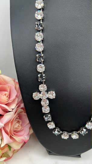 Black and Crystal Side Cross necklace