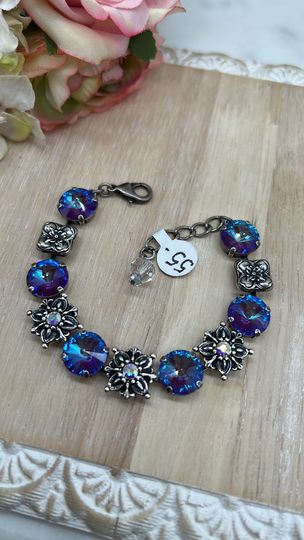 Specialty Bracelet - Purple/Blue Crystal With Silver Accent Pieces