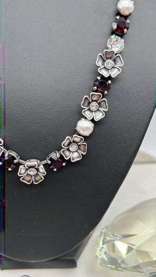 Burgundy and Pearl Flower Necklace