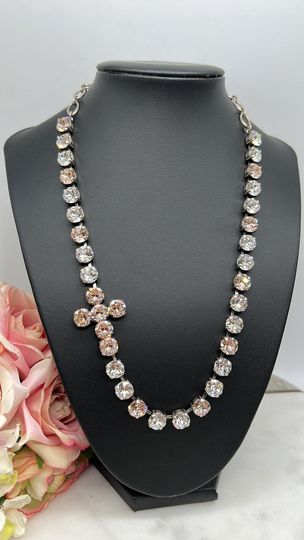 Silk and Crystal Side Cross Necklace