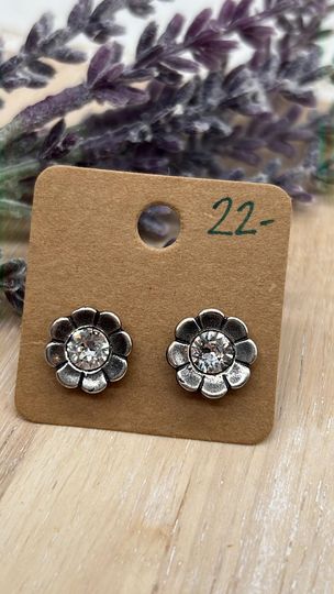 Flower Stud Earrings- Crystal
