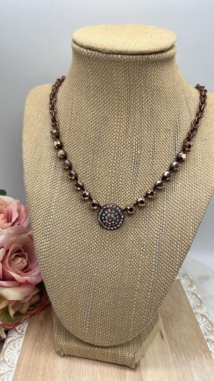 Medallion Necklace - Antique Copper   Rose gold and Crystal AB