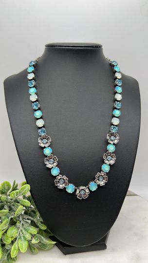 Aquamarine and Turquoise Flower Necklace