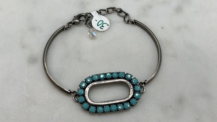 Oval Semi-Bangle Bracelet with Turquoise Crystals