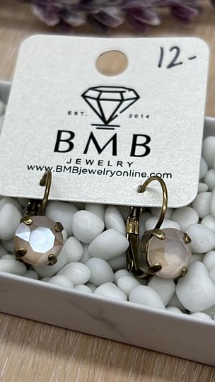 8mm dangle earrings-Antique Brass - Crystal Ivory cream