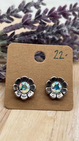 Flower Stud Earrings - Crystal AB