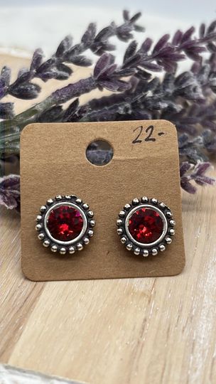 8mm Red Stud Earrings