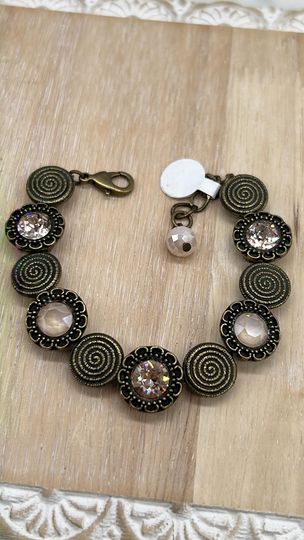 Swirl Bracelet - Antique Brass with Silk and Ivory Cream