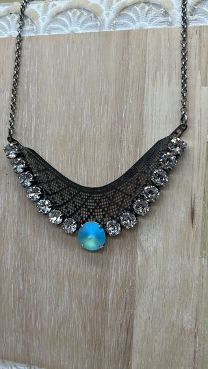Crystal and Turquoise Filigree Necklace